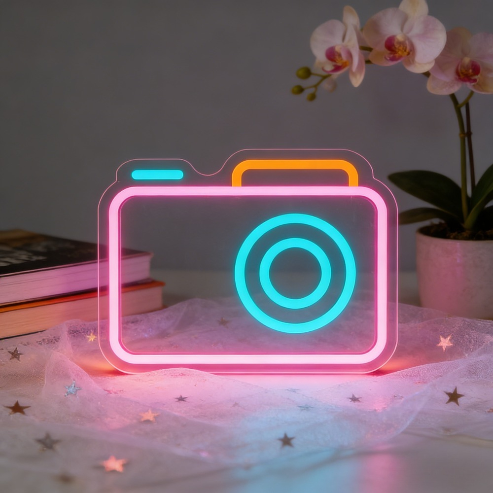 Photography Studio Lighting Set Up - カメラネオンサイン LED ウォールアート照明 美的写真スタジオ装飾 クリエイティブデスクセットアップ 撮影クラブ装飾ギフト