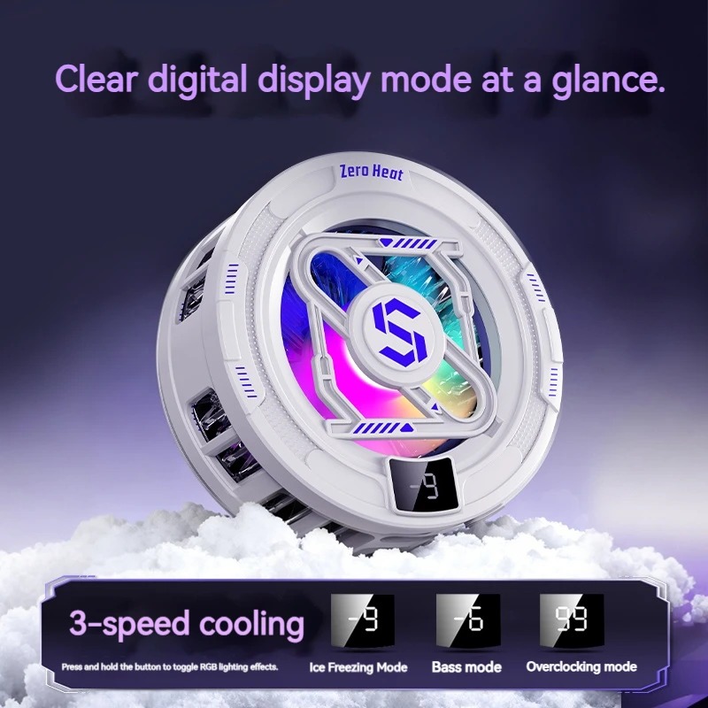 Photography Lighting Game - K52 AIモバイルクーラー 磁気バッククリップ式アイス冷却ラジエーター デジタルディスプレイ RGBライト ゲーミングクーラー