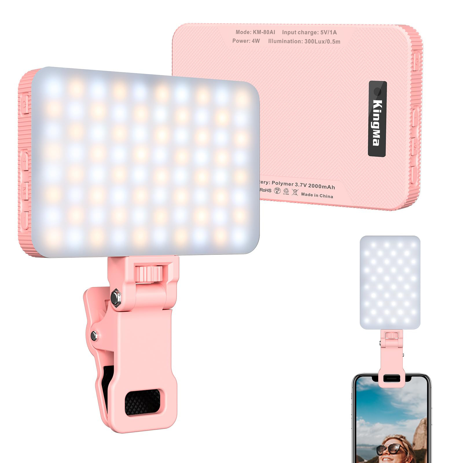 Makeup Photography Lighting - キングマピンクの充電式セルフィーライト、ポータブルクリップ、電話、ラップトップ、メイクアップ、ビデオ会議、tik tok