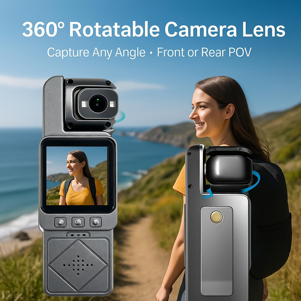 Photography Lighting System - DV02 4K ハンドヘルドアクションカメラ HD180 ° 回転式レンズ搭載電子手ブレ補正ポケットVlogカメラ（ライト付き、アウトドアスポーツ用）