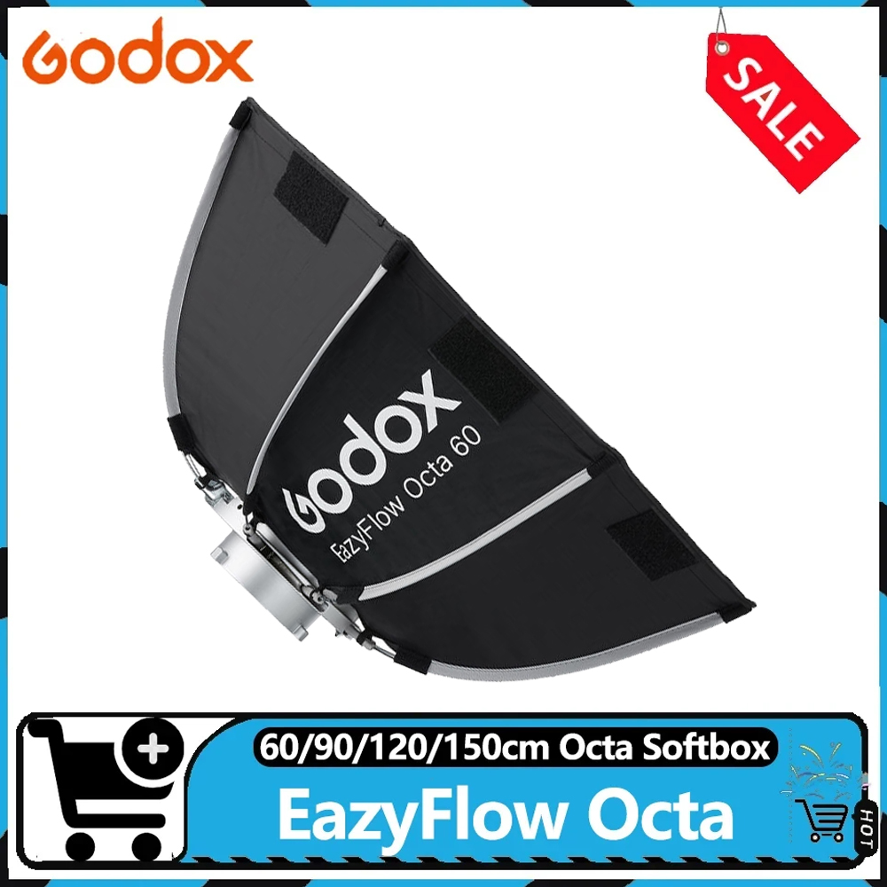 Photography Studio Lighting Set Up - Godox EazyFlowシリーズ オクタ 60/90/120/150cm クイックセットアップ 折りたたみ式ソフトボックス