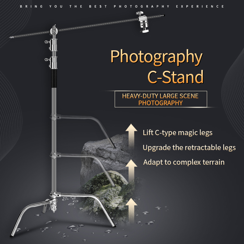 Photography Lighting Softbox - Cスタンド撮影スタンド ステンレス製 ホールドアームとグリップヘッド付き アップグレード 最大高さ260cm 調整可能なマジックレッグ1本付き