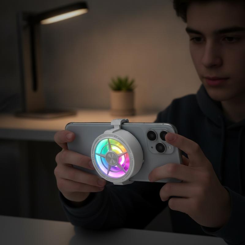 Photography Lighting Game - クリップ式スマホ冷却ファン 低騒音 RGBライト USB給電 高速スマホ冷却器 アウトドア