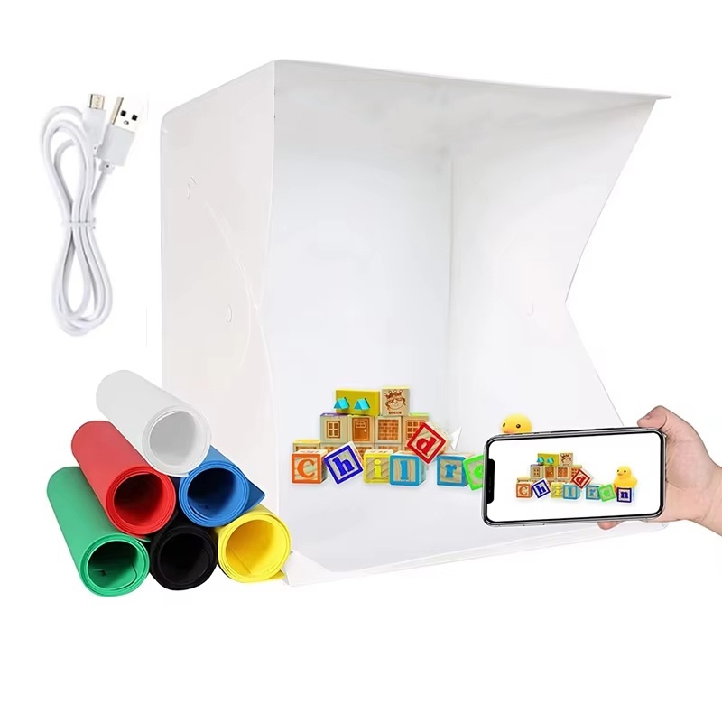 Photography Video Lighting Kit - 折りたたみ式ライトボックス ポータブル写真撮影用LEDフォトスタジオテント LEDソフトボックス 6色背景キット USBミニライトボックス DSLRカメラ用