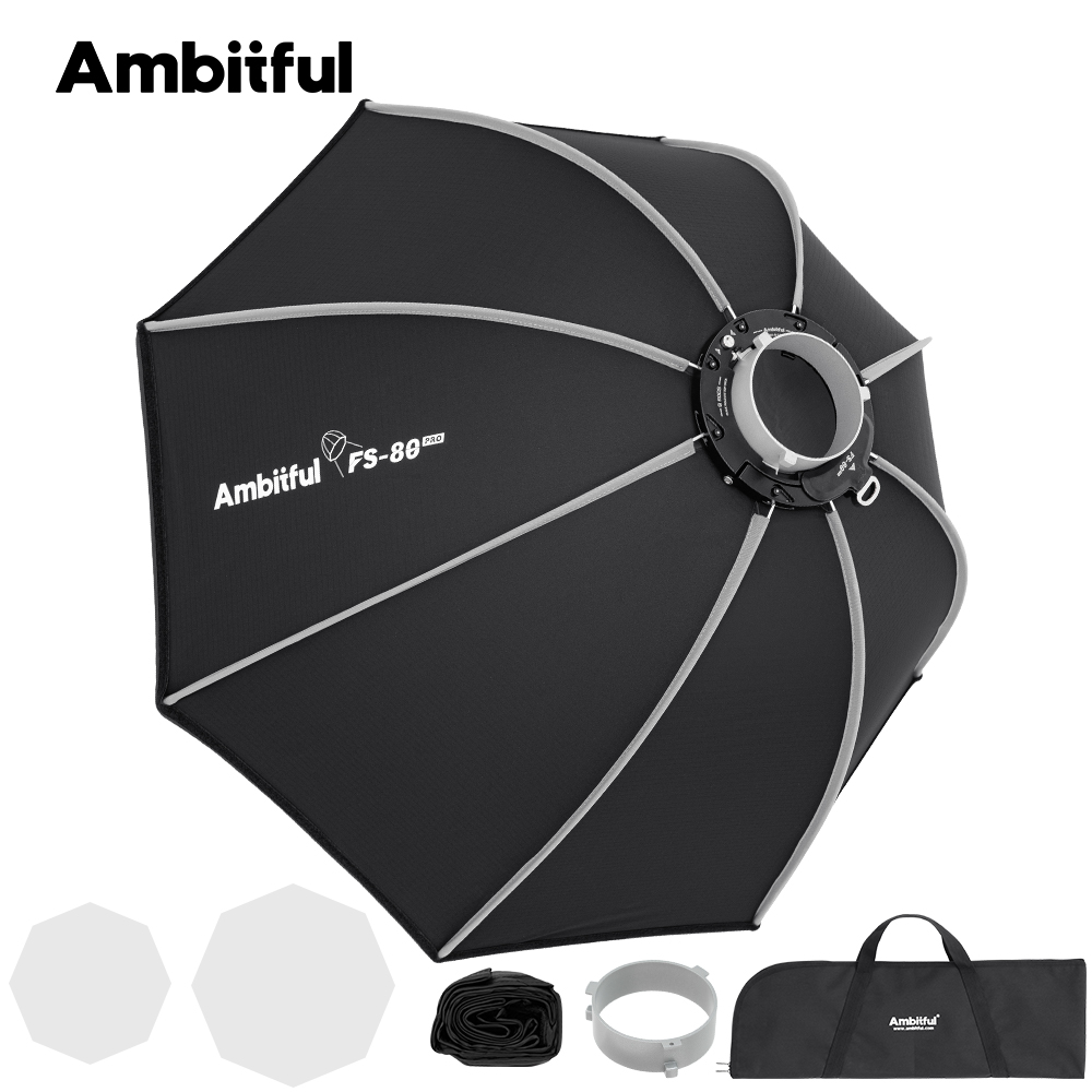 Photography Studio Lighting Set Up - Ambitful FS80PROクイックセットアップボーエンズマウントソフトボックス写真撮影用ライトボックス（Godox、Aputure、Sokani、NANLITEスタジオLEDビデオライト対応）