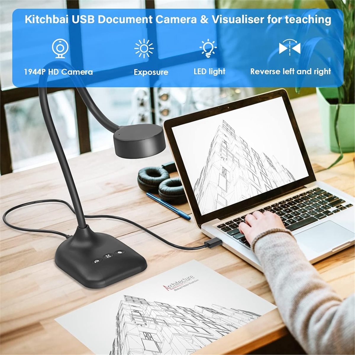 Learn Photography Lighting - AU47-USB ドキュメントカメラ、マイク付きドキュメントウェブカメラ、LEDライト、画像反転、折りたたみ式、学習・教育用