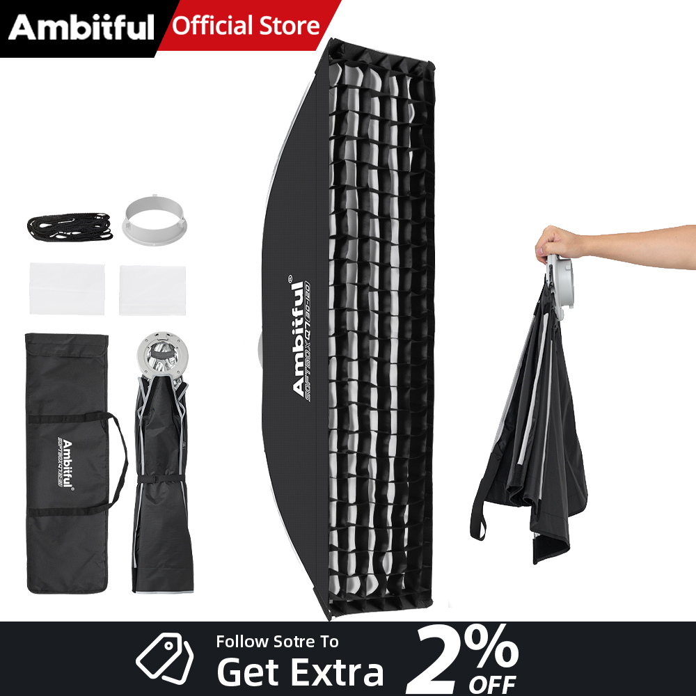 Photography Studio Lighting Set Up - AMBITFUL Q7-II 30*120cm ボーエンズマウント ストリップソフトボックス グリッドサイドウィング