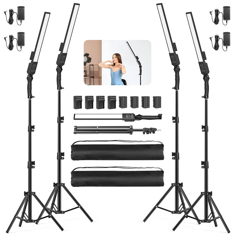 Photography Video Lighting Kit - LEDフォトスタジオ照明キット,2800〜5500K,バッテリー付きビデオライト,ライブストリーミング,4個