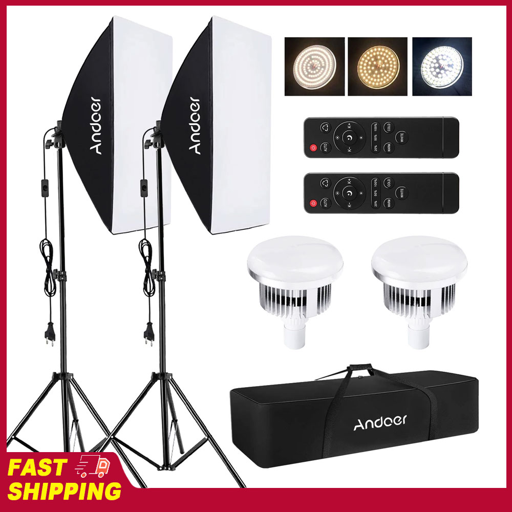Photography Video Lighting Kit - Andoer ソフトボックス照明セット スタジオ写真撮影ライトキット 85W 2800K-5700K LEDライト/50x70cmソフトボックス/2mスタンド付き