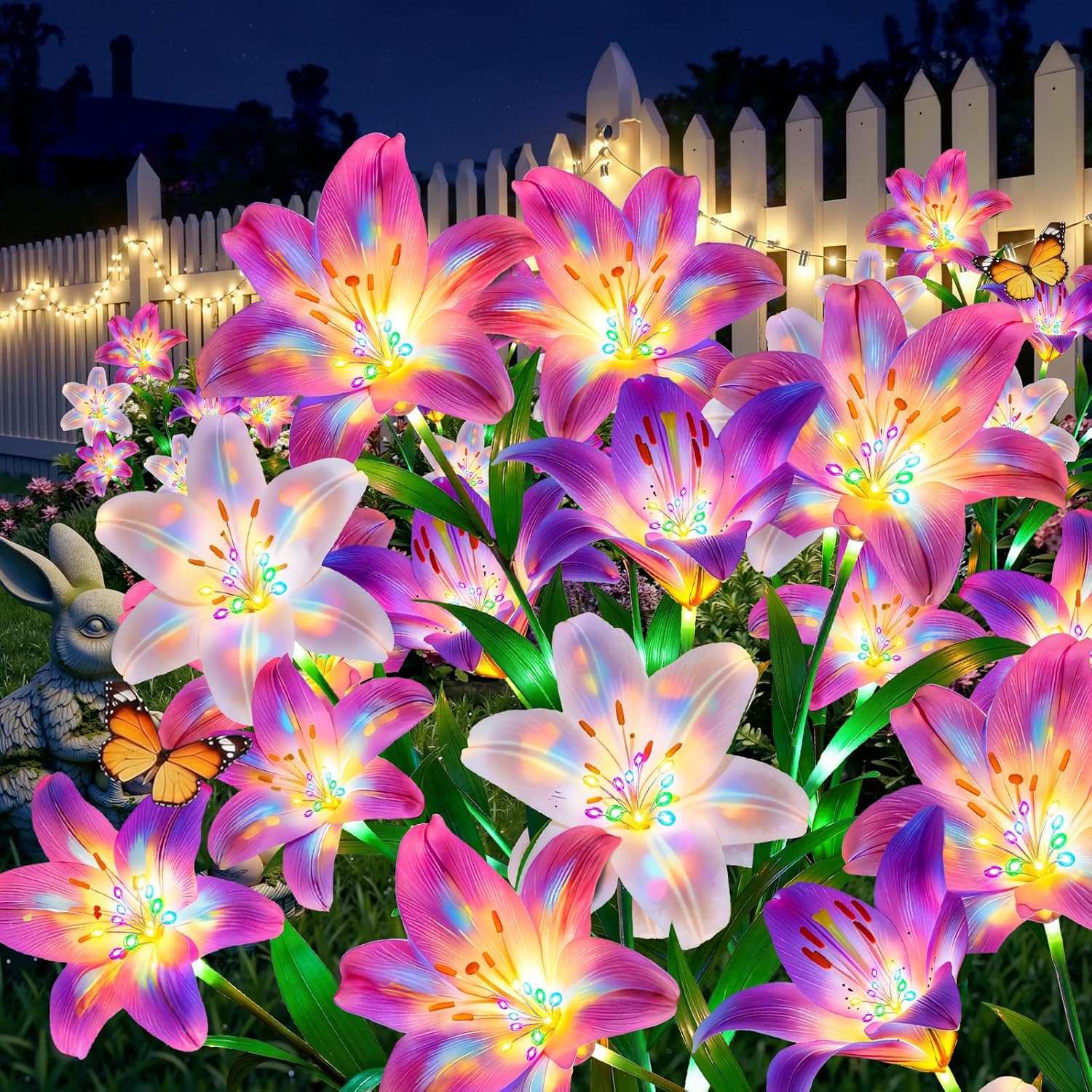 Flower Photography Led Lighting Pack - ソーラーライト屋外ガーデン装飾 - 6個セットソーラーフラワー、30個のカラフルなユリライトと光る茎付き、明るい防水装飾ガーデンライト、庭、パティオ、花壇、ギフトに最適