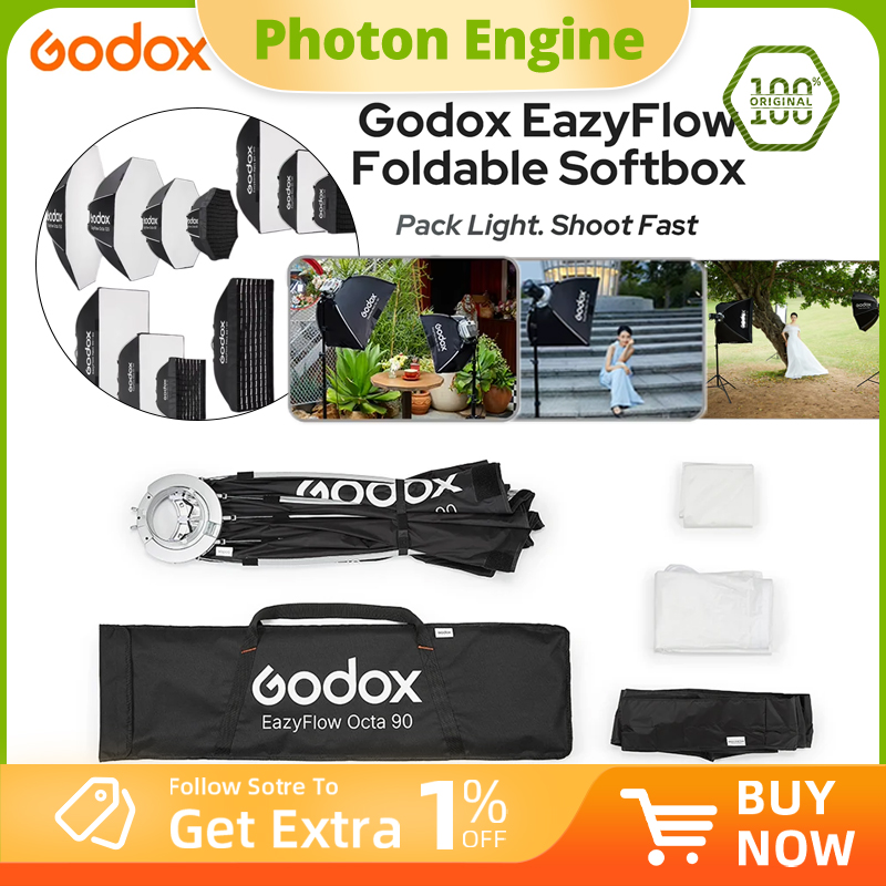 Photography Studio Lighting Set Up - Godox EazyFlowシリーズ折りたたみ式ソフトボックス ボーエンズマウント ポータブルクイックセットアップ照明ディフューザー 写真スタジオフラッシュLEDライト用