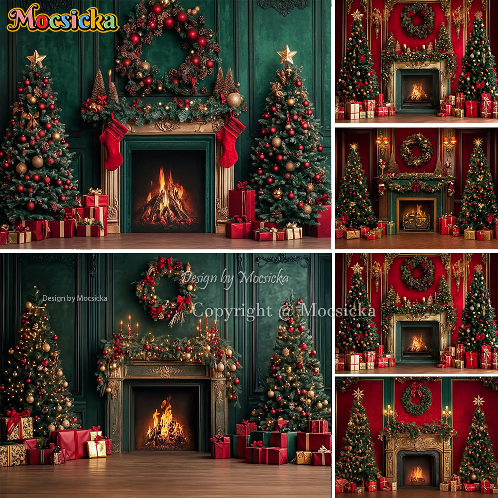 Mocsicka レッドクリスマス暖炉背景写真撮影クリスマス - Photography Lighting Setup のレビューと価格