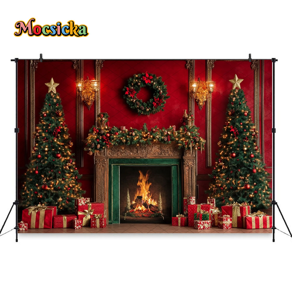 Mocsicka レッドクリスマス暖炉背景写真撮影クリスマス - Photography Lighting Setup のレビューと価格