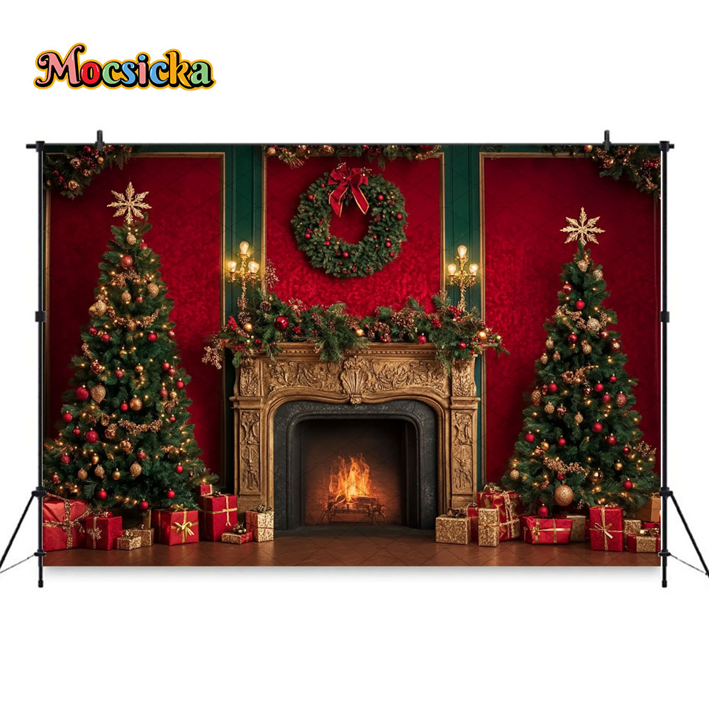 Mocsicka レッドクリスマス暖炉背景写真撮影クリスマス - Photography Lighting Setup のレビューと価格