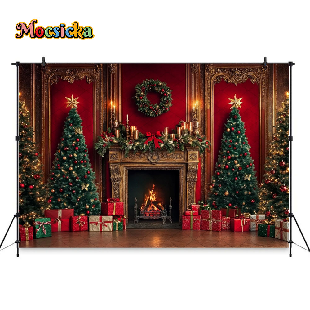 Mocsicka レッドクリスマス暖炉背景写真撮影クリスマス - Photography Lighting Setup のレビューと価格