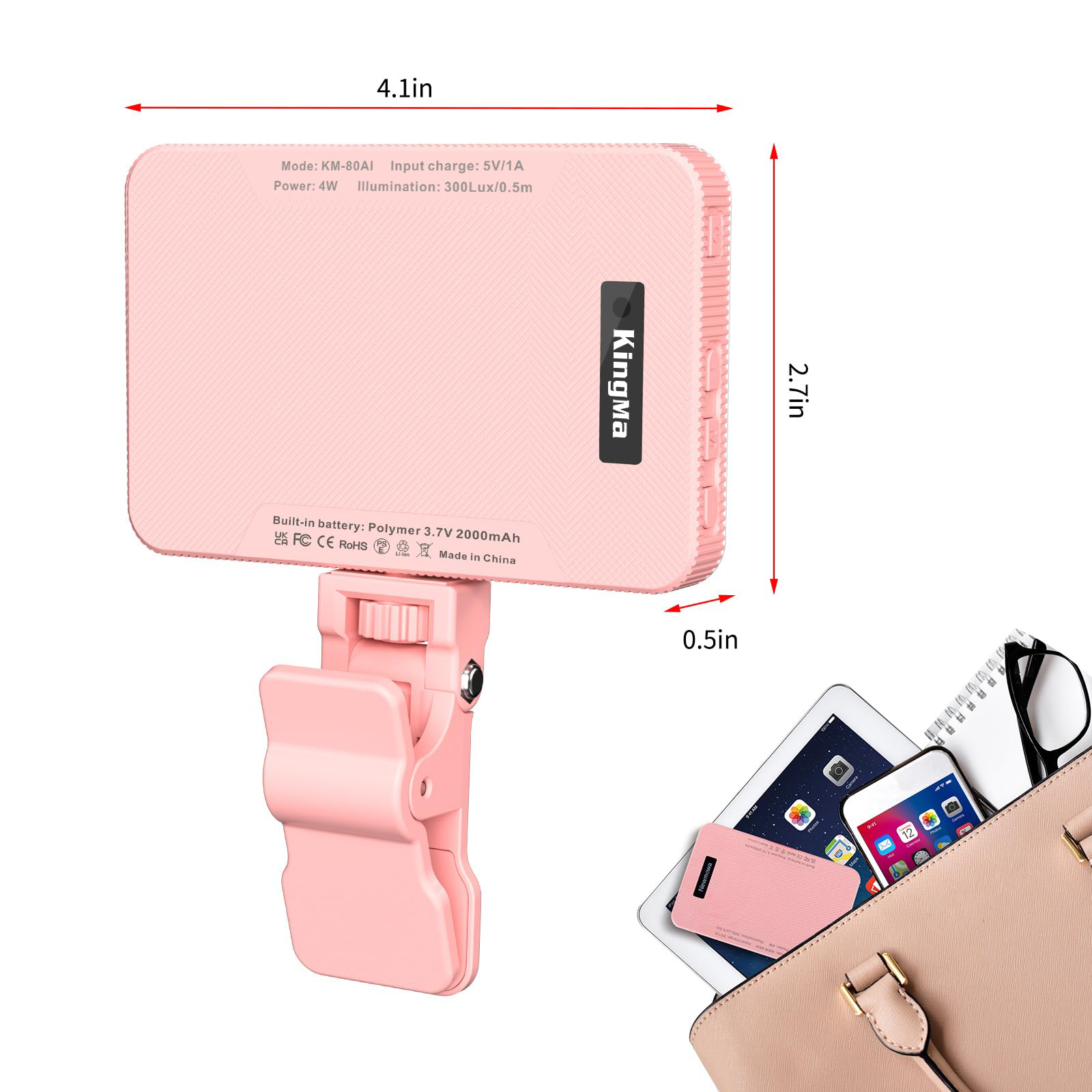 キングマピンクの充電式セルフィーライト、ポータブルクリップ、 - Makeup Photography Lighting のレビューと価格