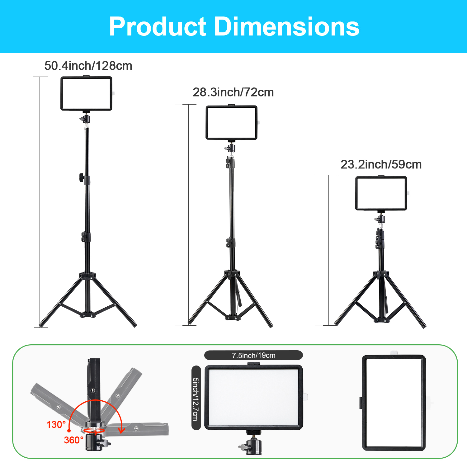 8インチ角型LEDフィルライト、43インチ調整可能なスタンド - Makeup Photography Lighting のレビューと価格