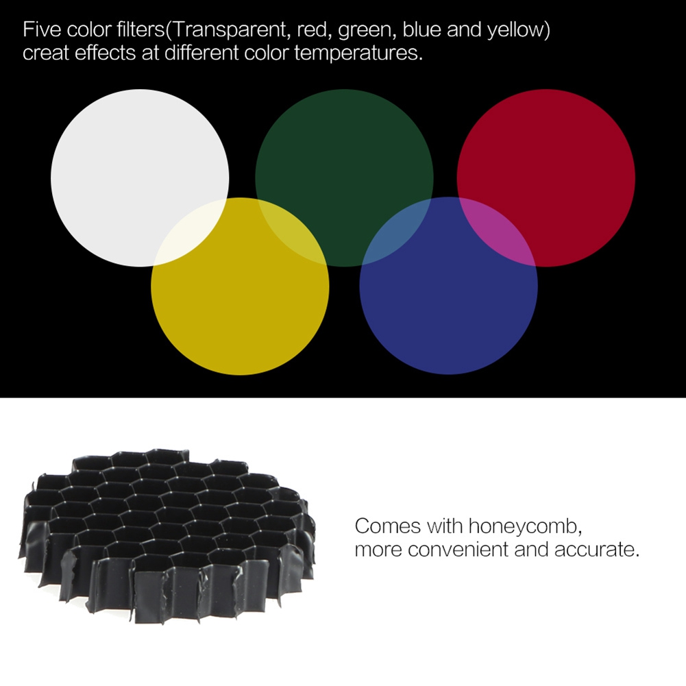 円錐形スヌート ハニカムグリッド付き 5 個カラーフィルター - Honeycomb Grid Filter のレビューと価格
